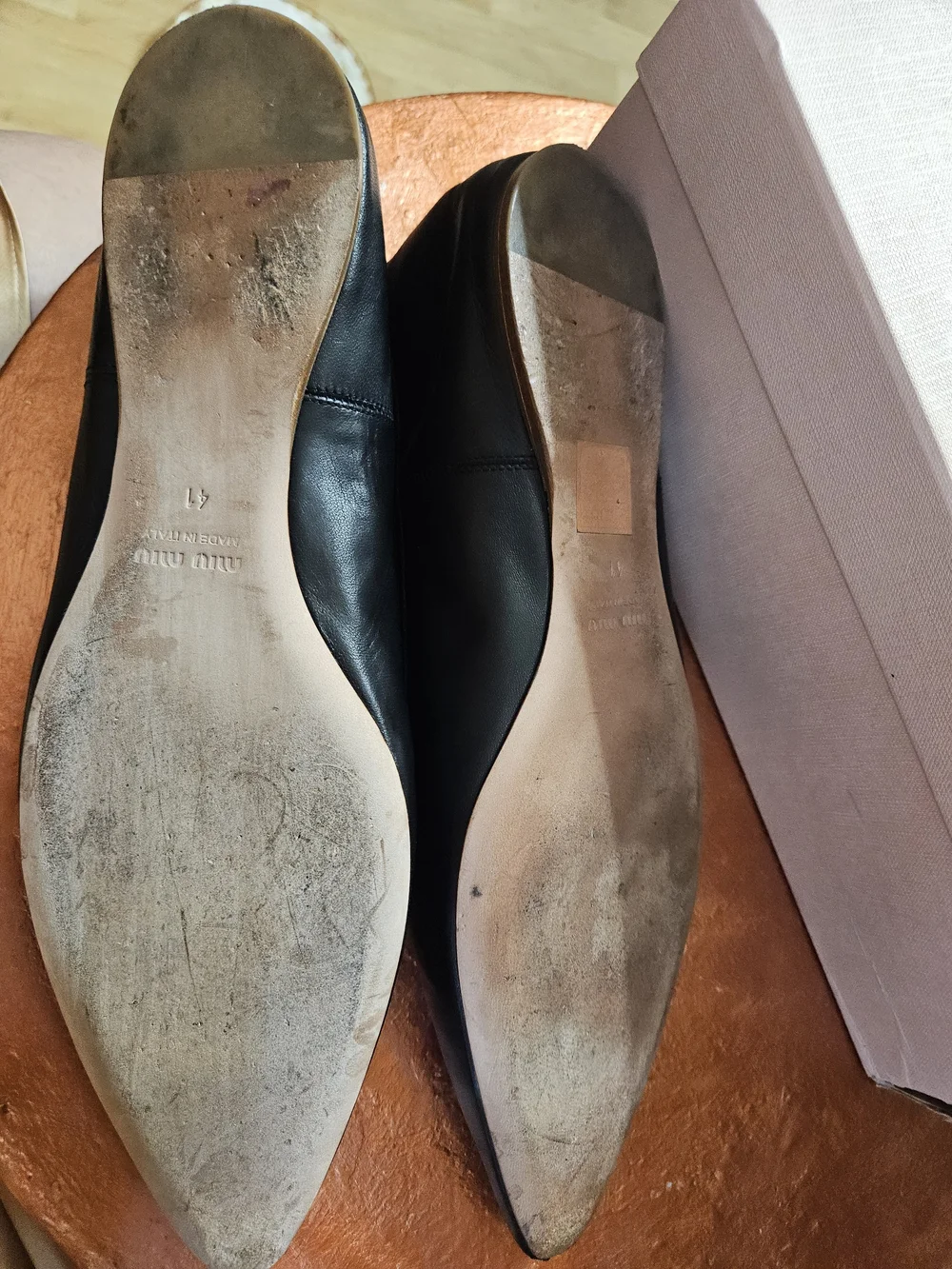 Miu Miu Black Pointed-Toe Leather Flats Size 10